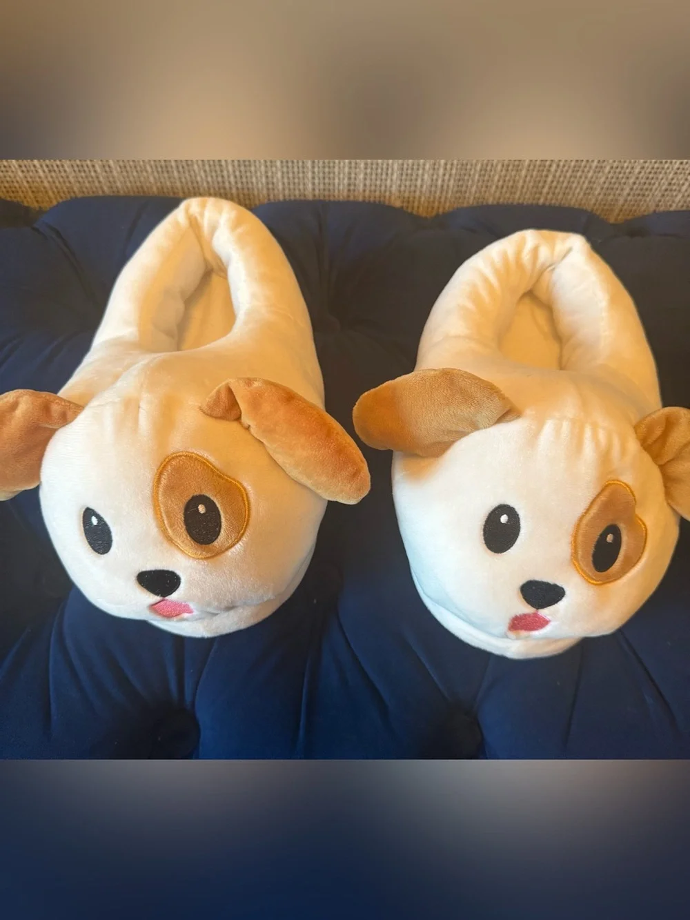 Plush Puppy Kids Slippers - Cream and Tan